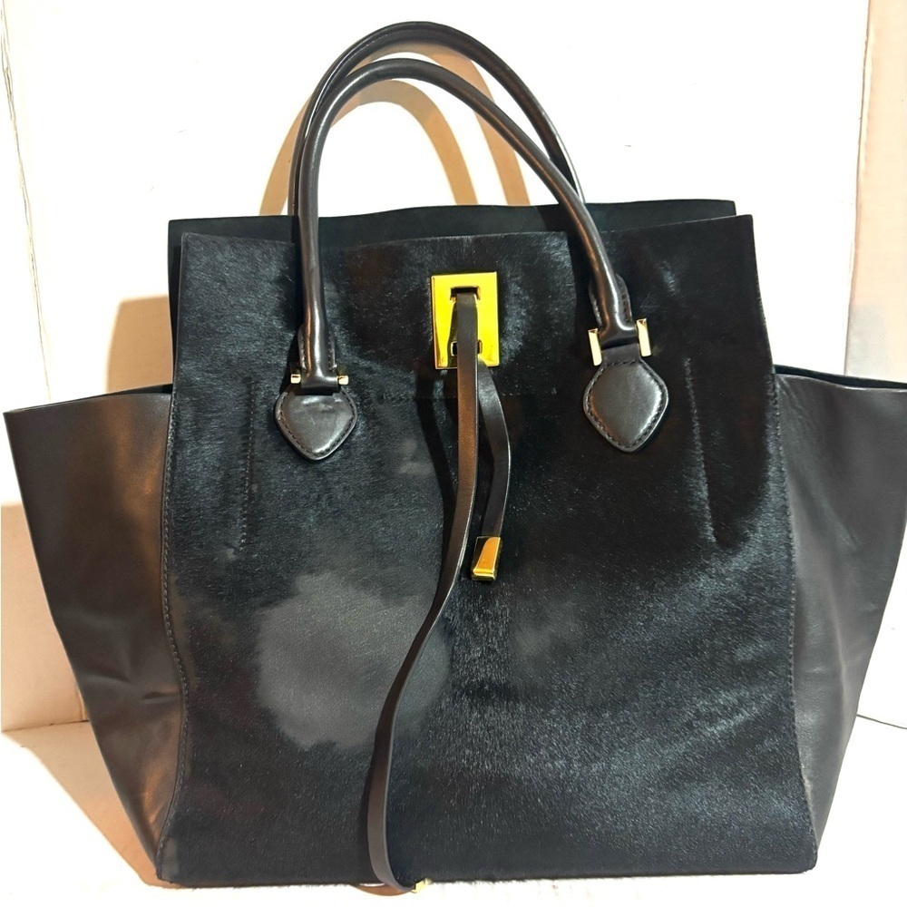 Michael kors calfskin hair/ leather Elegant Black Leather Tote Bag - Picture 3 of 12